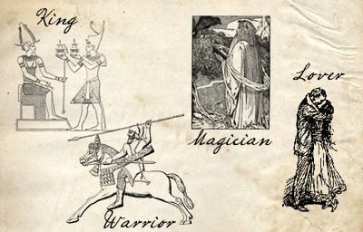Archetypes of manliness manhood king, warrior, magician and lover.