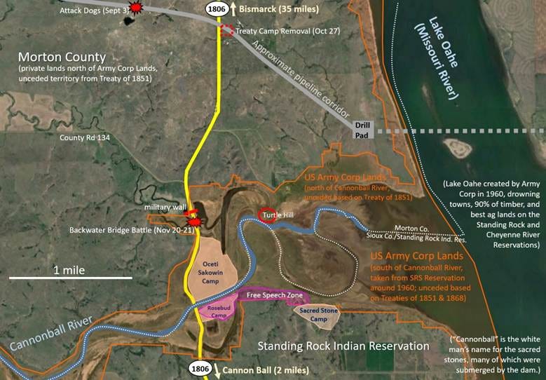 map of the Standing Rock water protectors camps and pipeline route map of the Standing Rock water protectors camps and pipeline route
