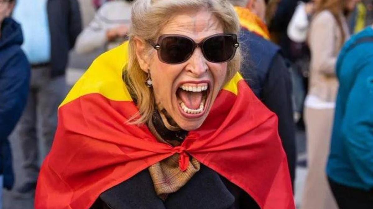 SEÑORA MANIFESTACIÓN AMNISTÍA FALLAS VALENCIA | La famosa señora de la  manifestación contra la amnistía se cuela en las fallas de Valencia