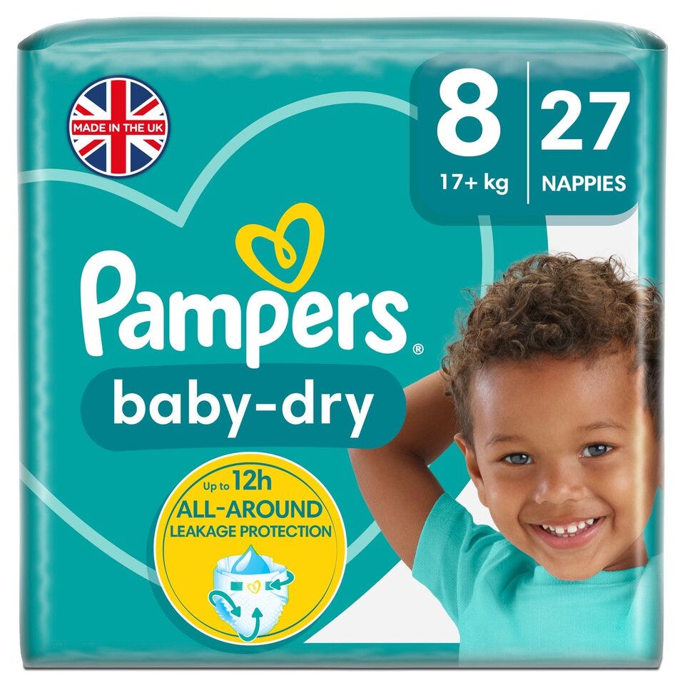 Pampers Baby Dry Taped Size 8 Essential Pack 27 Nappies - Tesco Groceries
