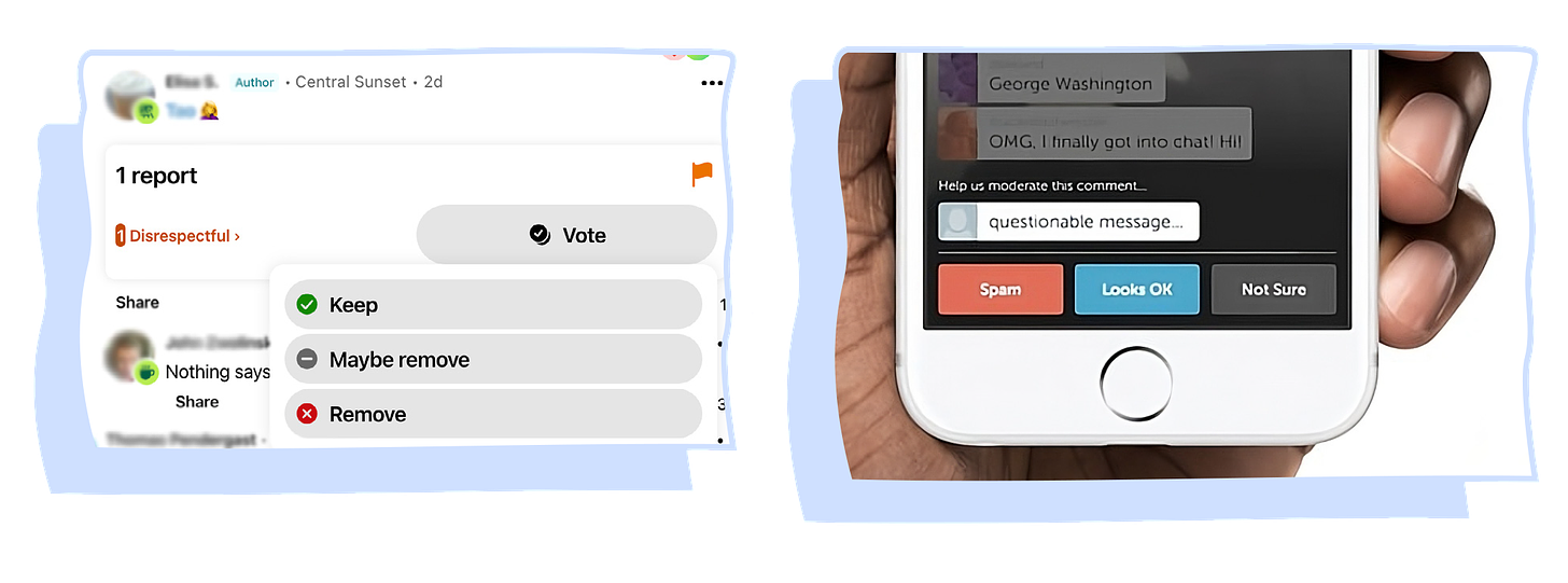Buttons for voting on content, including Keep, Maybe remove, Remove, and on the right: Spam, Looks OK, Not Sure