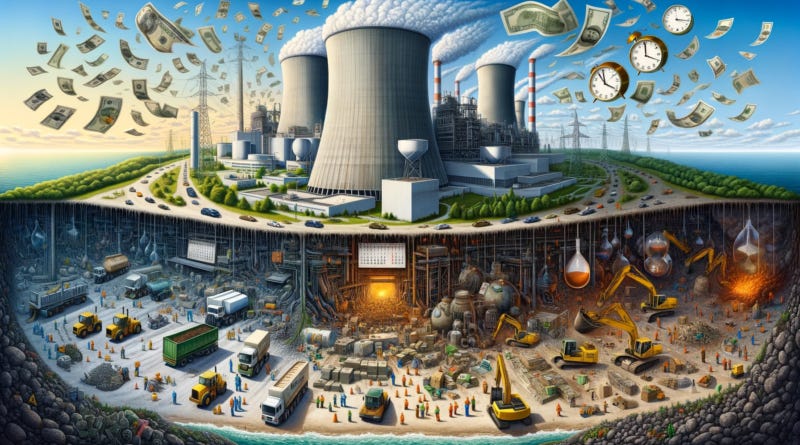 ChatGPT & DALL-E generated allegorical image representing the extreme costs and duration of cleaning up a nuclear generation facility when it's closed.