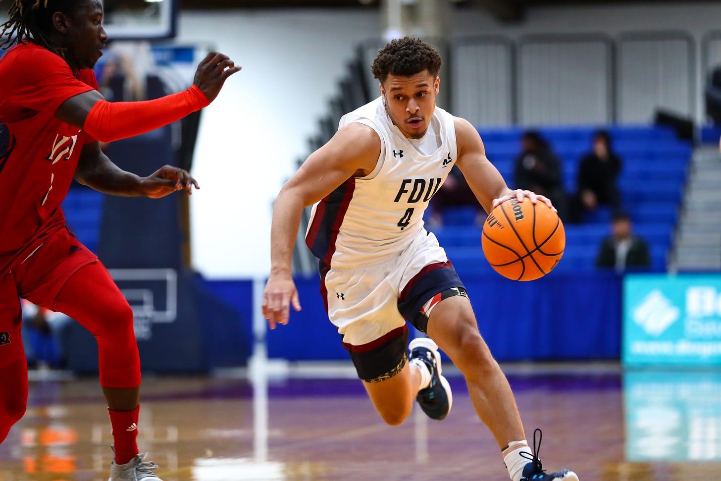 Guard Grant Singleton is one of three players who followed coach Tobin Anderson from Division II St. Thomas Aquinas to Fairleigh Dickinson. (Photo by Larry Levanti / courtesy of Fairleigh Dickinson athletics)