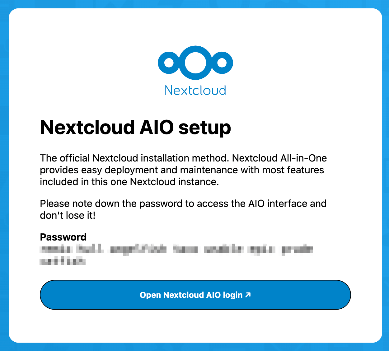 Nextcloud initial config page