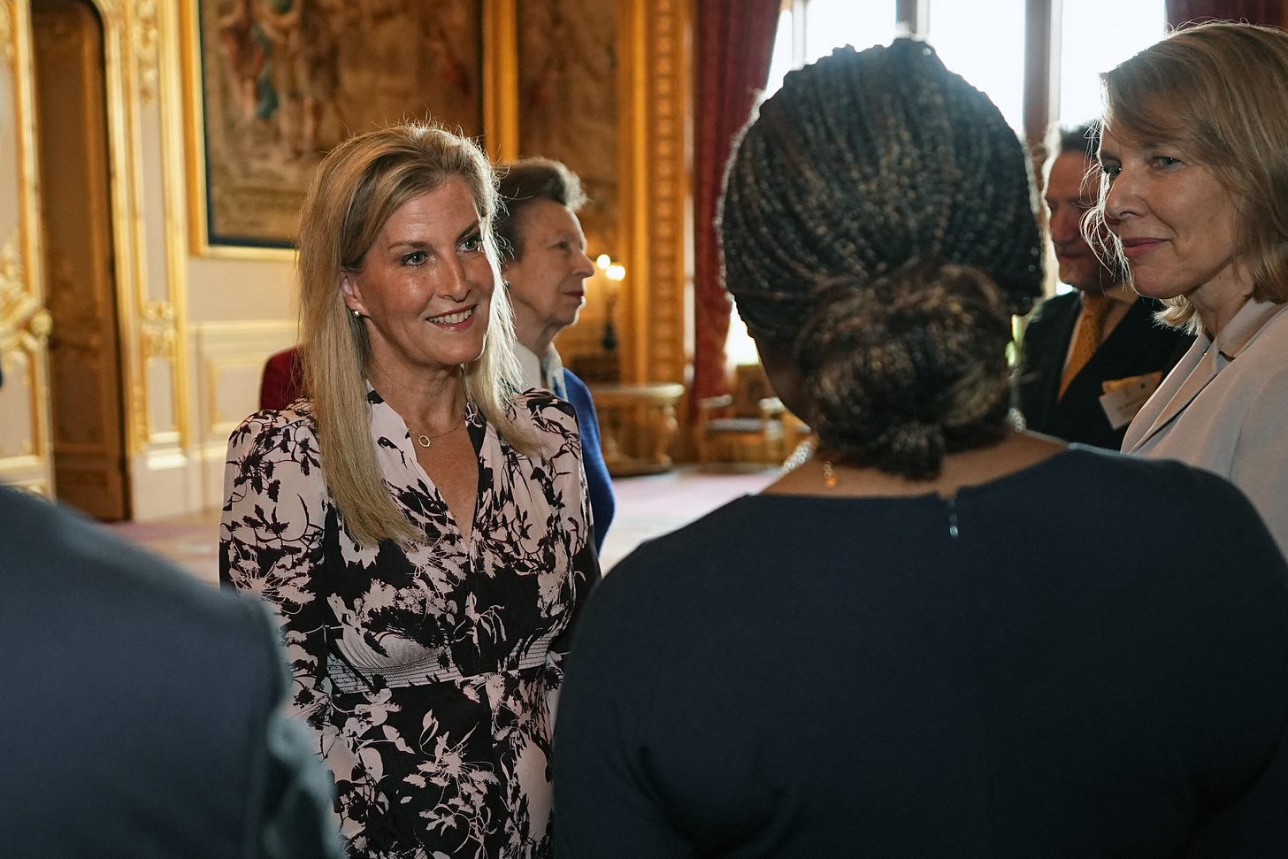 Duchess Sophie and Princess Anne speaking to guests at Windsor Castle reception