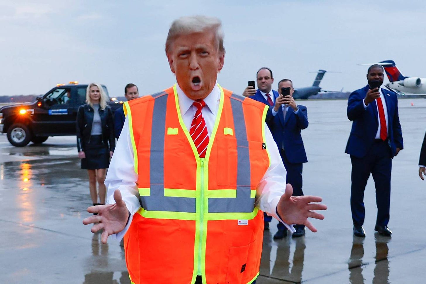 Billionaire Trump Awkwardly Dresses Up as a Garbage Truck Driver