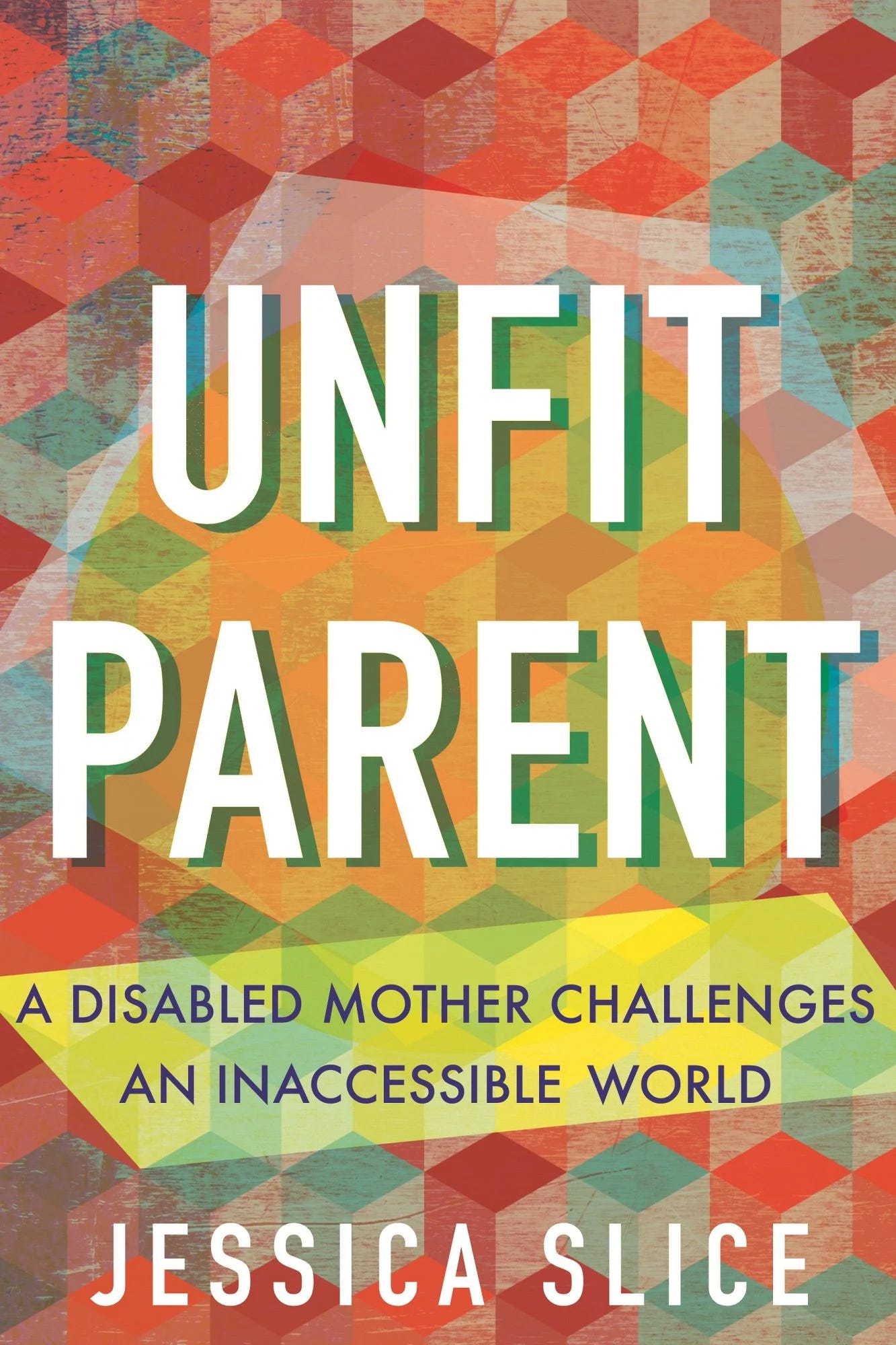 A book cover features a background of colorful cubic and irregularly shaped patterns.