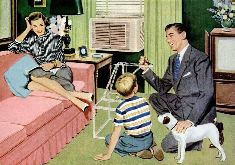 The Nifty Fifties — A 1950s family scene. Illustration for RCA room...
