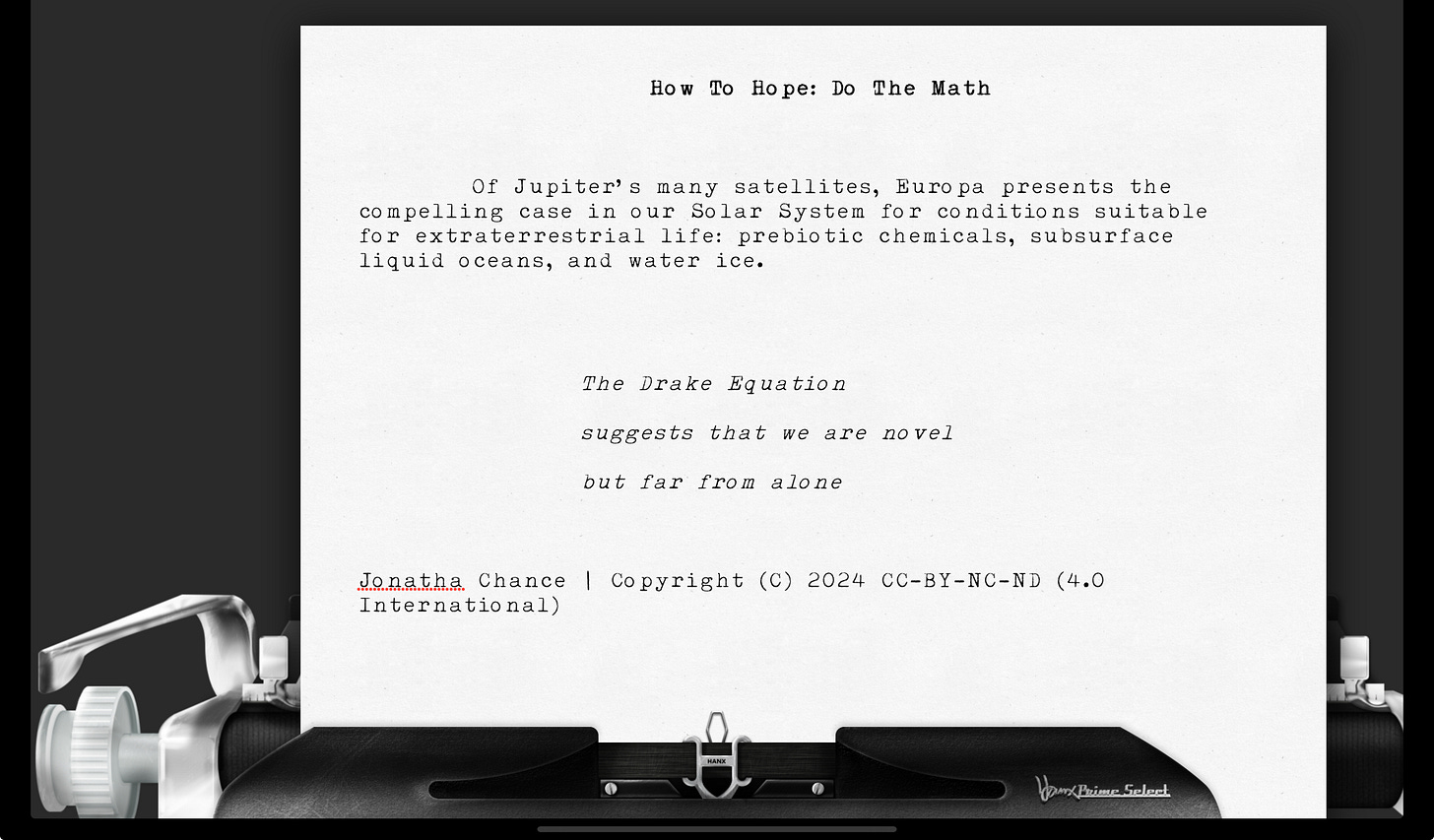 Image of 17 sounds by Jonatha Chance rendered on the Hanx Prime Select virtual typewriter.