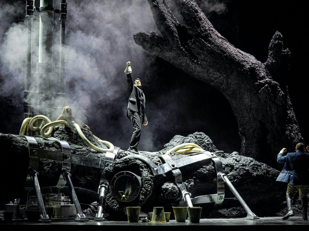 Sean Panikkar as Loge and Christopher Maltman as Wotan in Das Rheingold, The Royal Opera