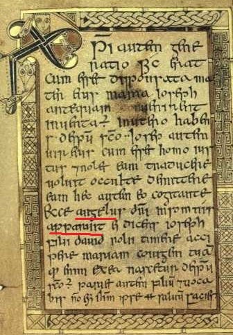 Image of a page from the Book of Deer showing part of the Gospel of St Matthew handwritten in insular script