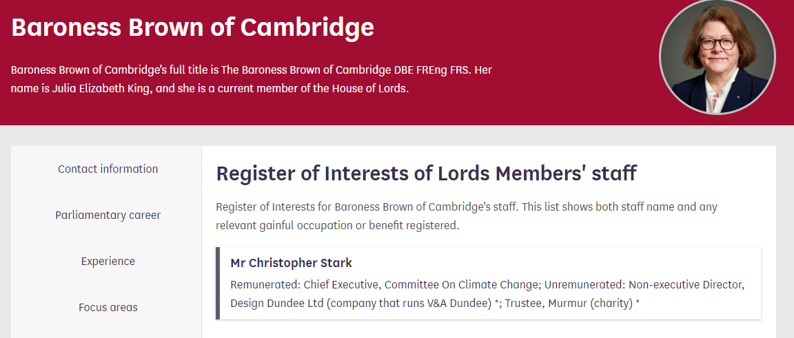 Figure 4 - Chris Stark is Baroness Brown Staffer