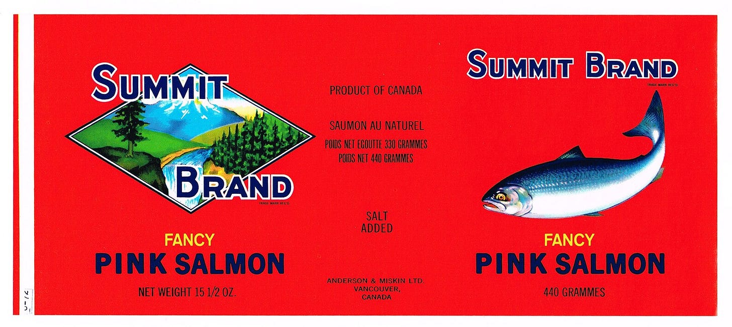 Original vintage Tin Can label 1970s Salmon Vancouver Canada | Etsy