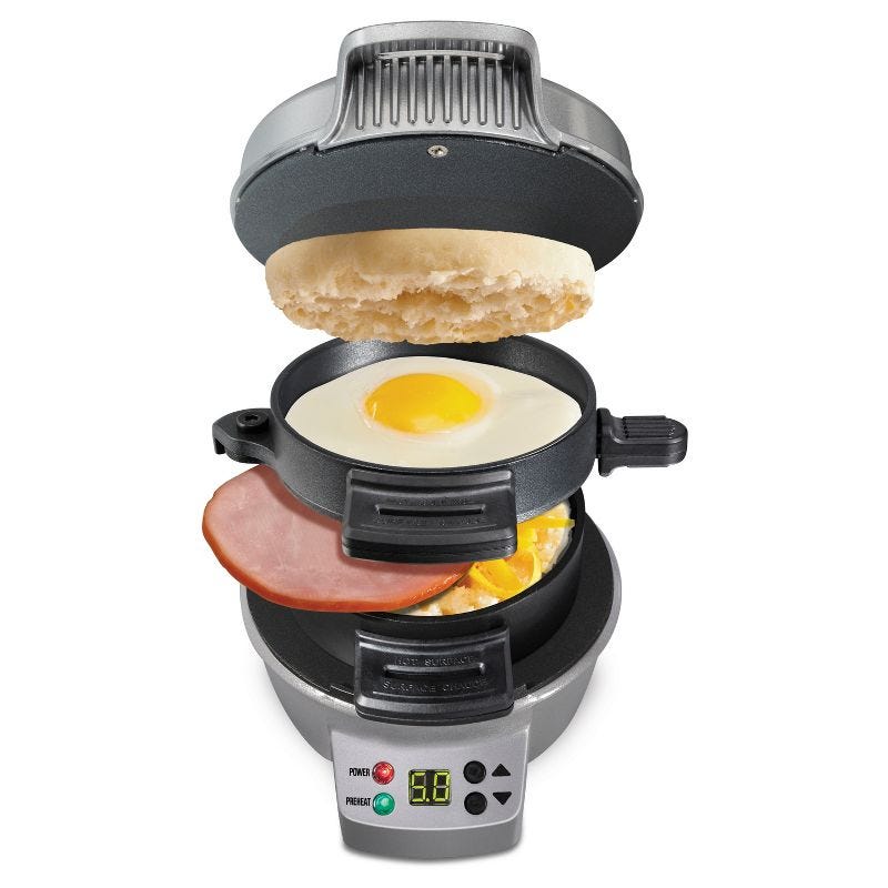 Hamilton Beach Breakfast Sandwich Maker with Timer - Dark Gray - 25478: Nonstick, Cool Touch Handle, 600W, Dishwasher-Safe, 1 of 15