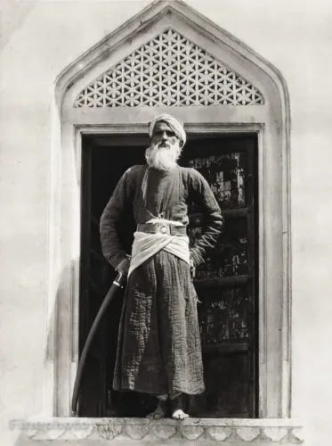 1934 Vintage INDIA Burgenland Rajput Warrior Sabre Beard Photo Art By HURLIMANN - Picture 1 of 1