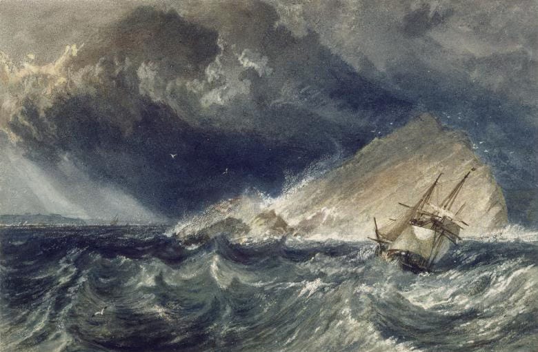 A painting of a ship in a storm from 1775-1851