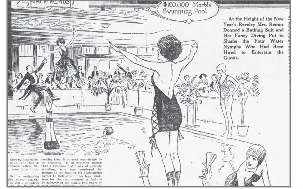 The Cincinnati Enquirer’s drawing of a party with people diving into a pool and drinking