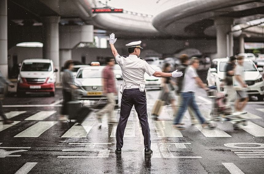 Korean police directing traffic