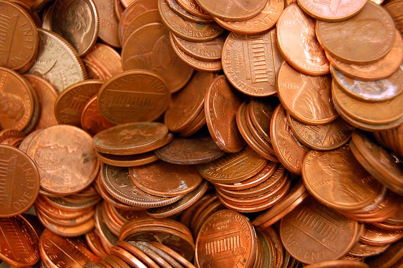 A large number of pennies