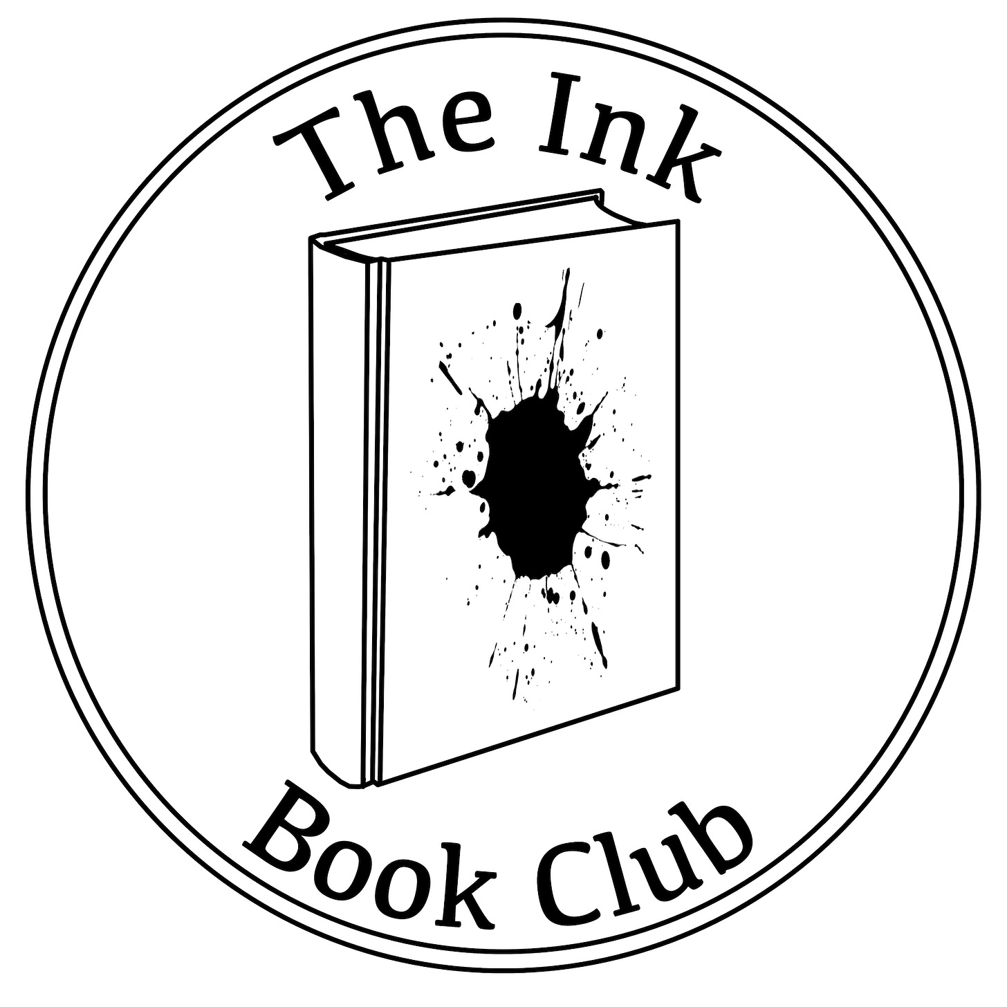 The Ink Book Club logo, featuring a drawing of a book cover, with The Ink logo on its cover.