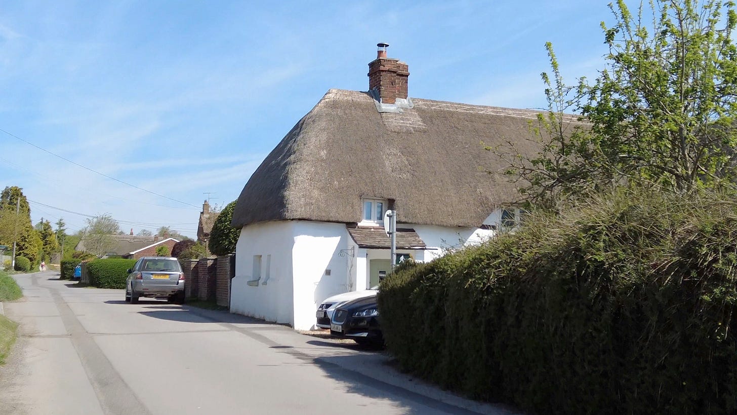 A thatched white painted cottage in Tanners Lane, Shrewton, Wiltshire Image: Roland Millward