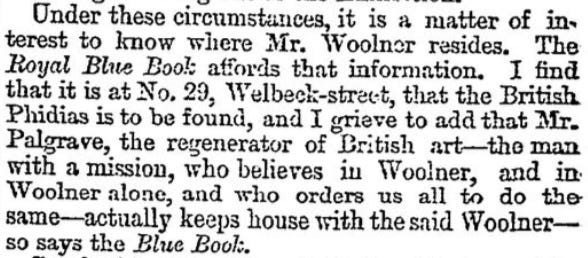 Letter to The Times about Woolner and Palgrave, 16th May 1862