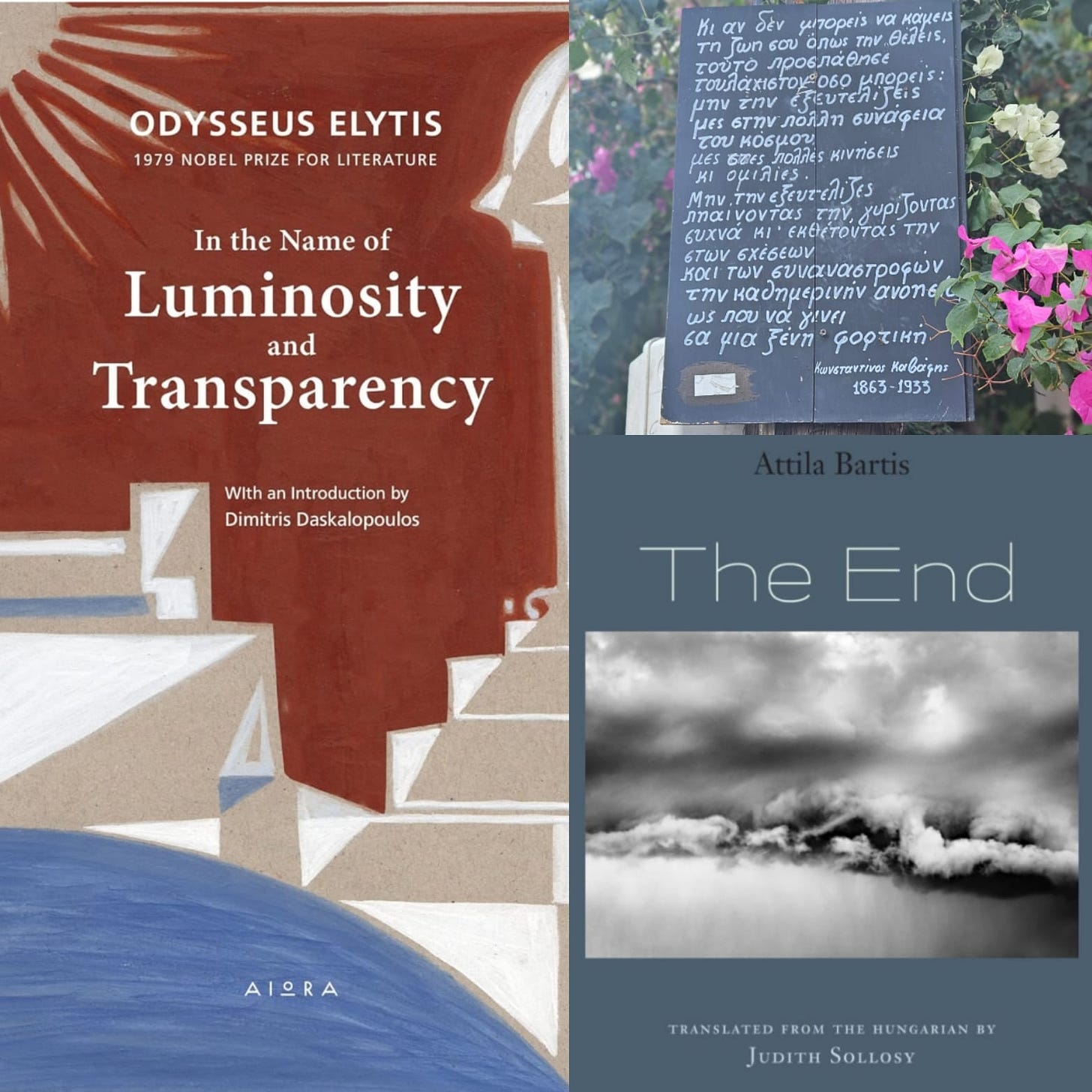 Elytis nobel prize speech cover and Attila Bartis The End book cover