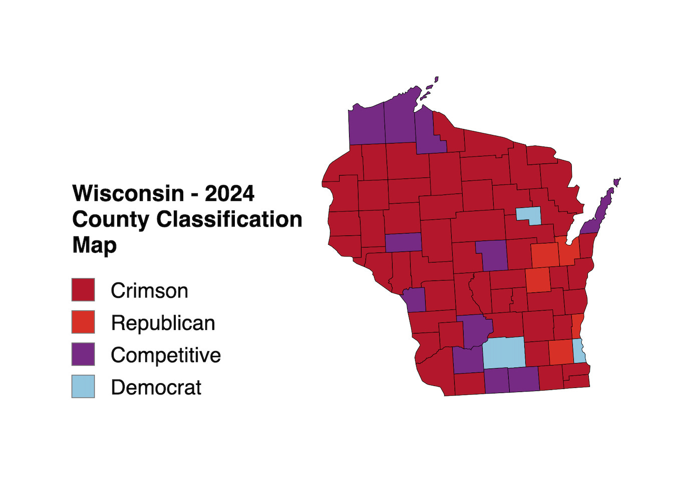 A map of wisconsin with red squares

Description automatically generated