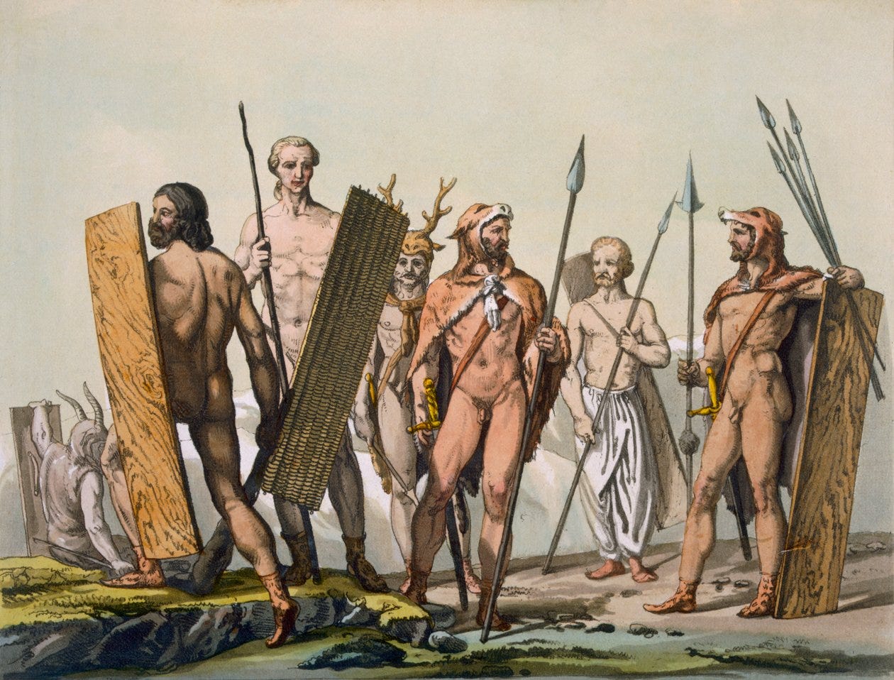 Ancient Celtic Warriors Dressed for Battle, with a Shaman, c.1800-18