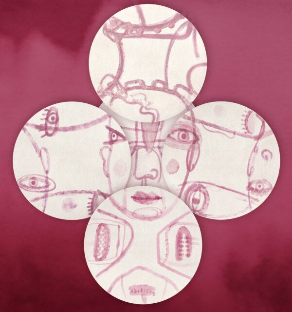 Original art by Giuseppe Ragazzini for Ode to the Future. In person, each circle of this art rotates.