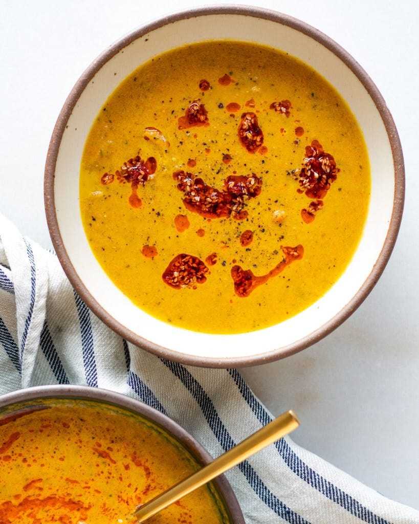 Carrot & White Bean Soup with Harissa Sesame Oil