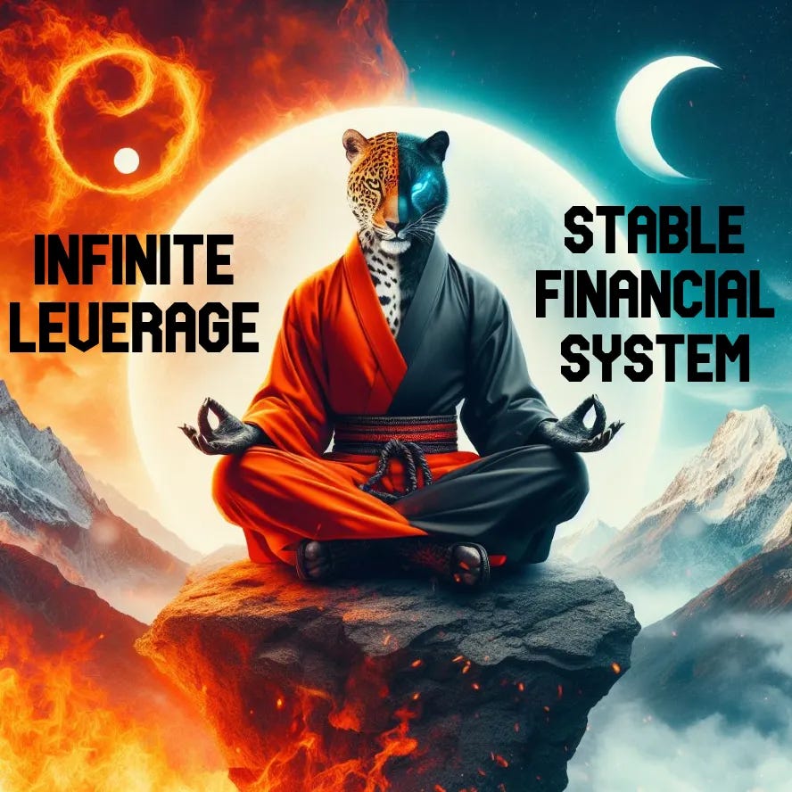 Infinite leverage vs stable financial system, AI art.