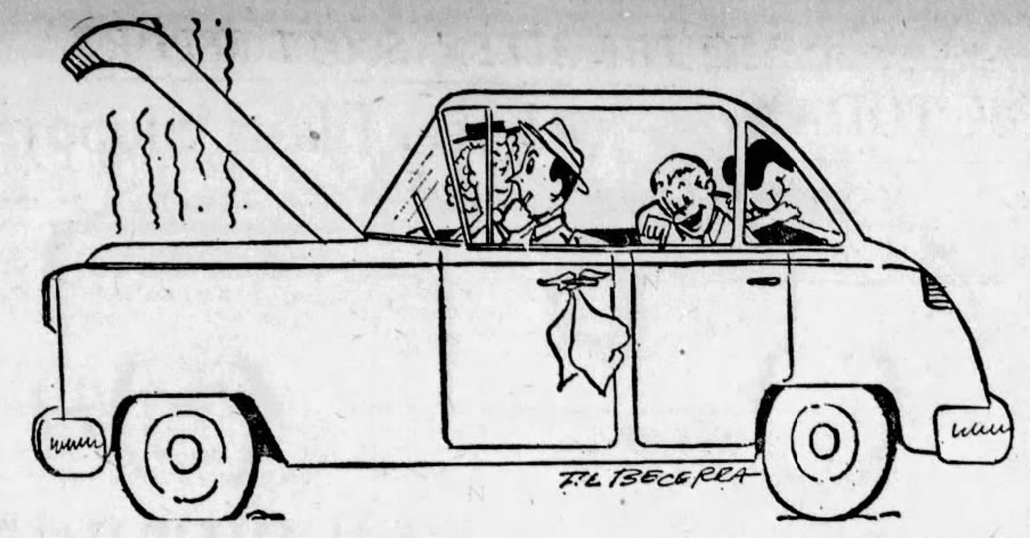 cartoon of car with hood up and white cloth on door
