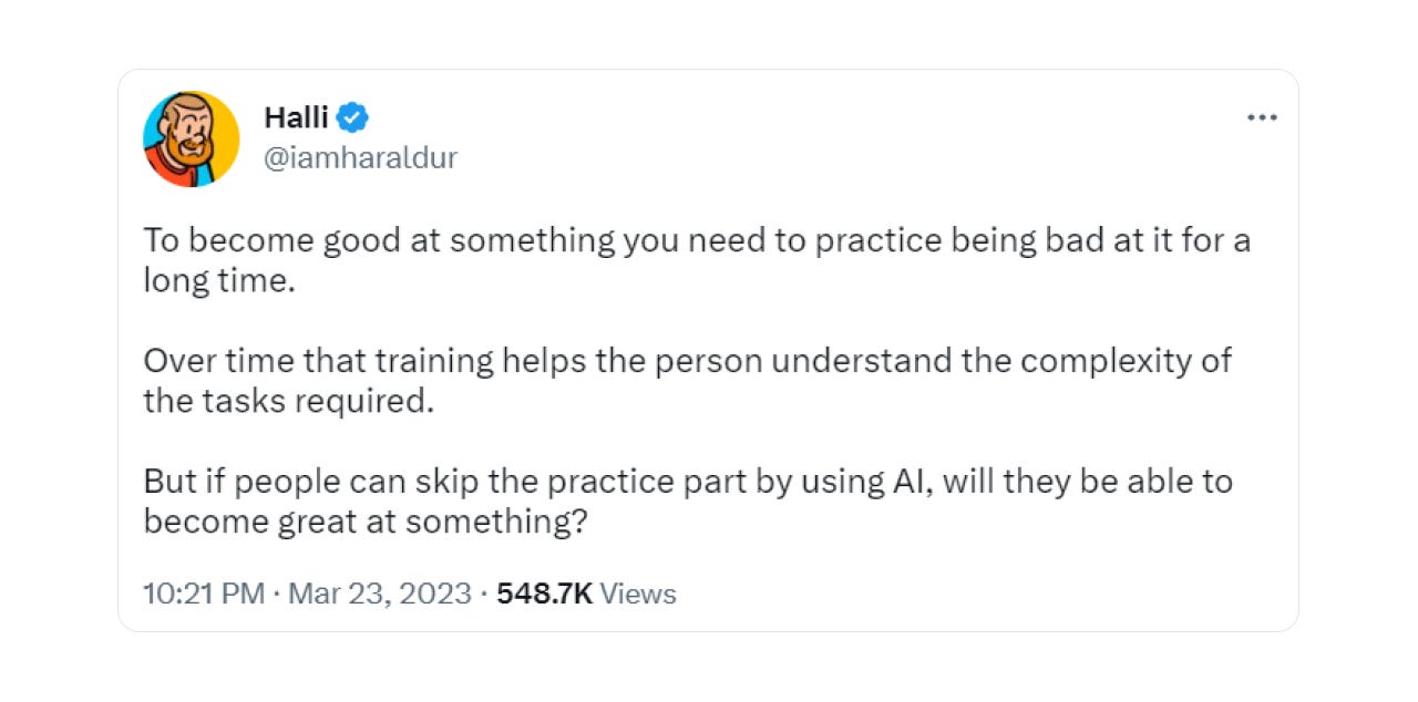 Hall's tweet about how AI will change our way of learning