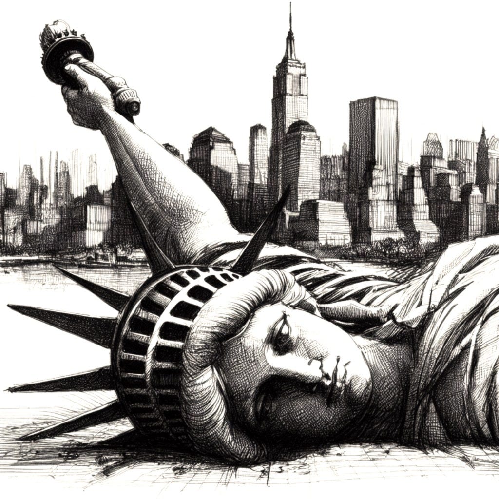 Image of Statue of Liberty toppled