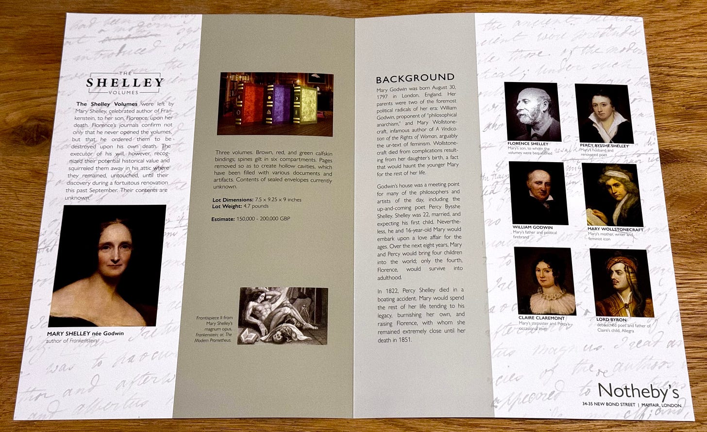 A realistic-looking auction brochure for The Shelley Volumes