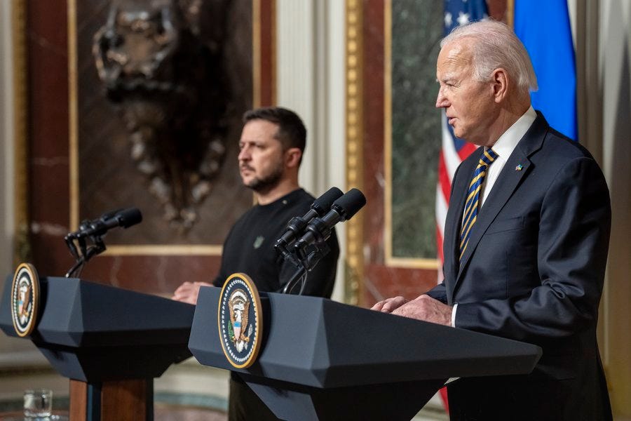 President Biden and President Zelenskyy participate in a joint press briefing.