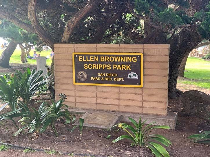Sign for Ellen Browning Scripps Park home of The Lorax Tree