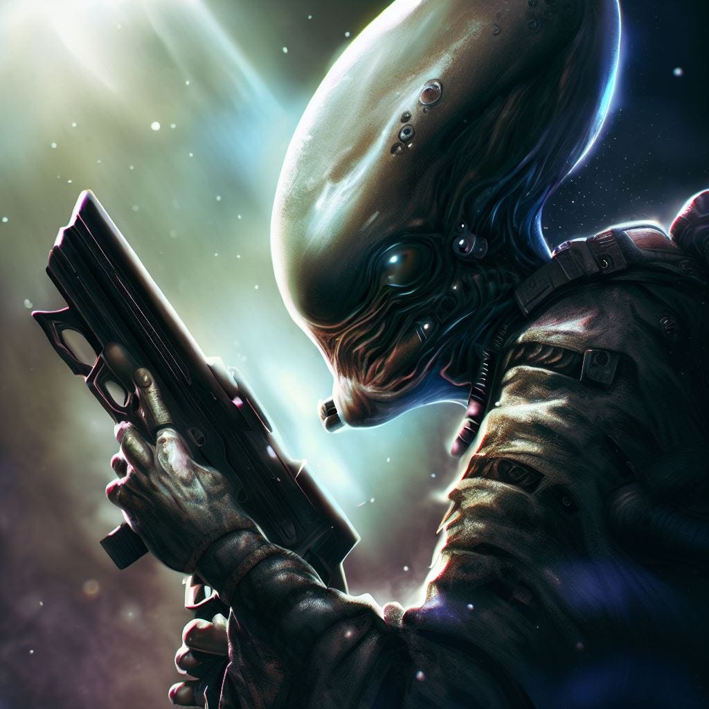 an alien hunter, digital art, detailed, realistic