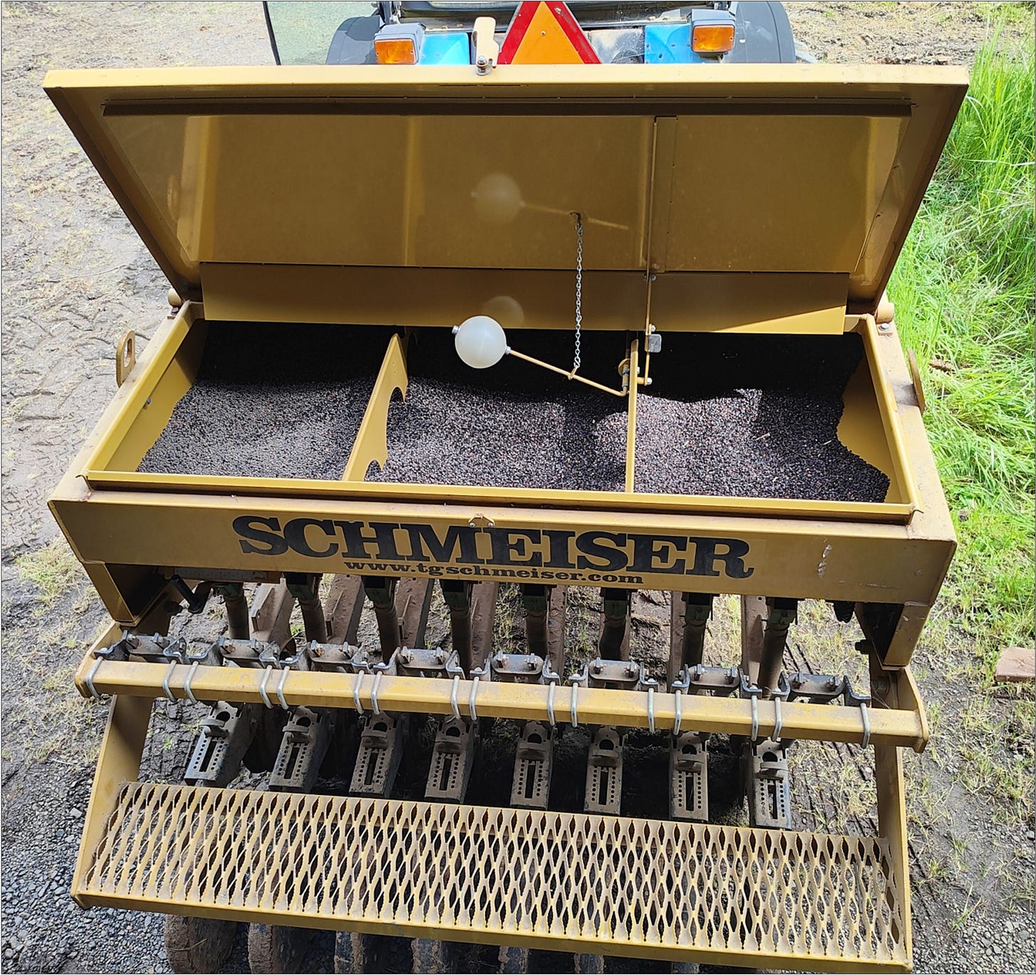 Buckwheat and vetch loaded in the Schmeiser. Ready to drill!