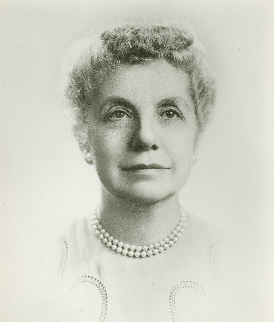Rep. Marguerite Stitt Church (R-IL), 1960. She wears pearls and her hair in an updo.