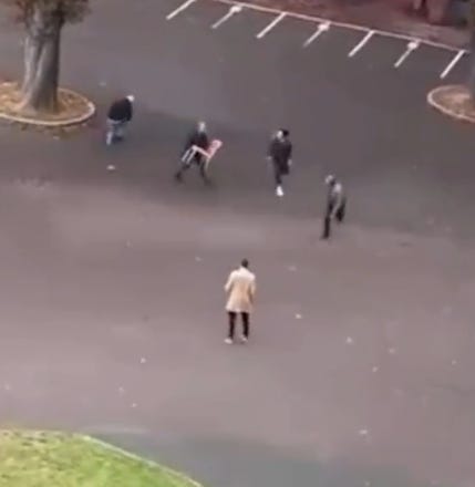 A knifeman was seen in the car park of a French school with a man wielding a chair