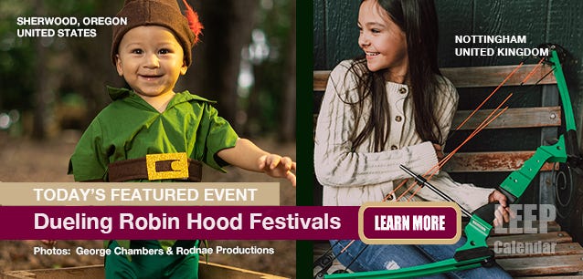 Since 1956, Sherwood, Oregon, and Nottingham, England, have had a friendly wager to determine each year's best archers in dueling Robin Hood-themed festivals. Photos by George Chambers and Rodnae Productions. 