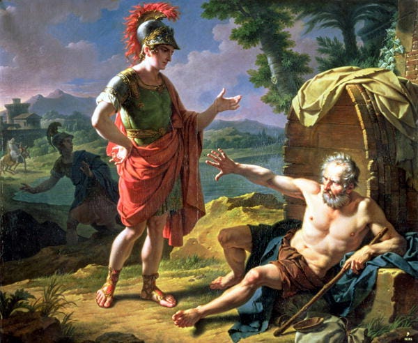 Painting by Monsiau, depicting the encounter between Alexander and Diogenes