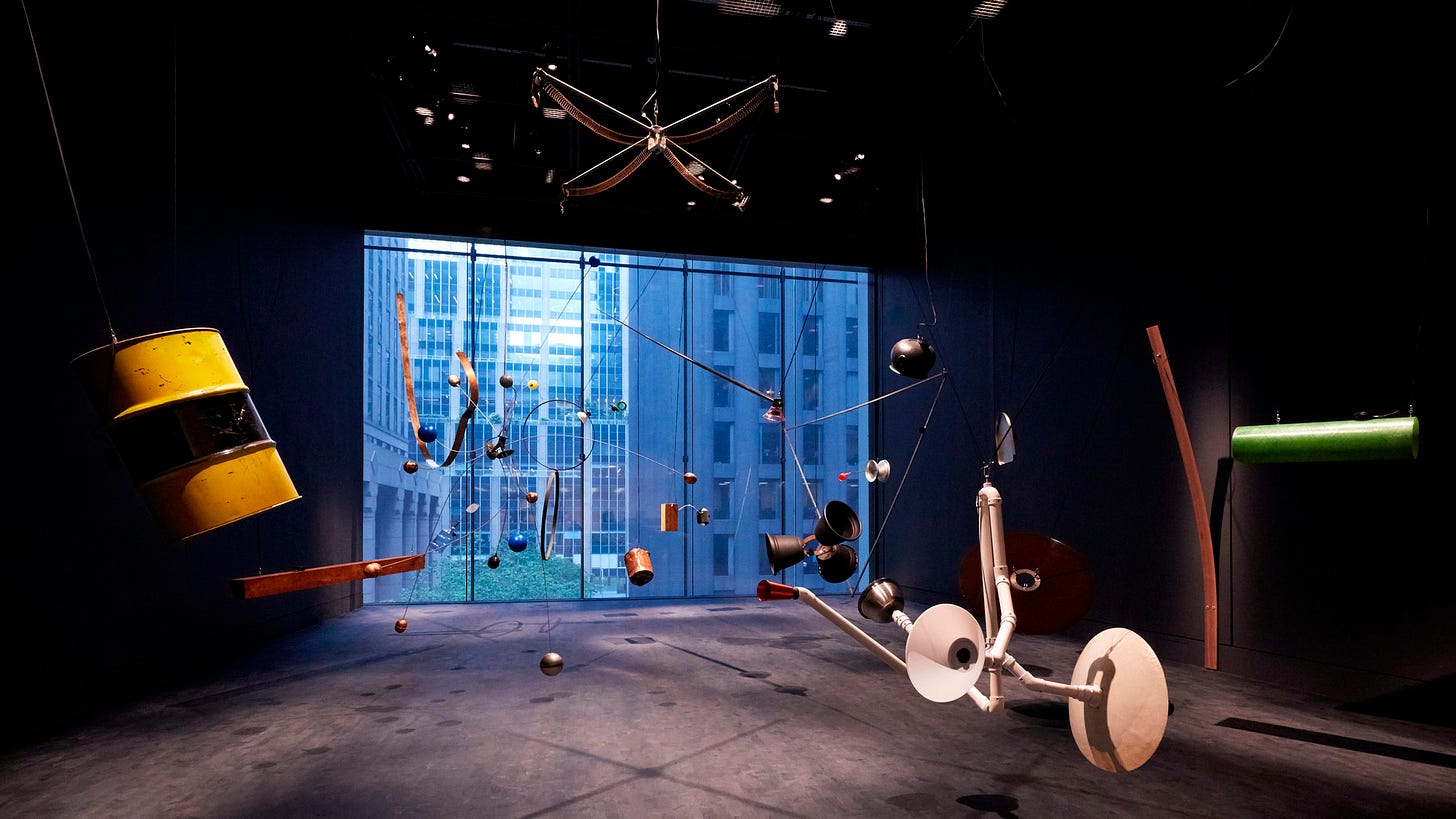 Rainforest V (variation 1), (twenty objects, sound, dimensions variable), 1973/2015, Conceived by David Tudor, realized by Composers Inside Electronics Inc. (John Driscoll, Phil Edelstein, and Matt Rogalsky); from David Tudor and Composers Inside Electronics Inc.: ‘Rainforest V (variation 1)’, (installation view), MoMA, New York, NY, October 21, 2019 – January 5, 2020 [Committee on Media and Performance Art Funds. © David Tudor and Composers Inside Electronics Inc.. Image: © The Museum of Modern Art. Photo: Heidi Bohnenkamp]