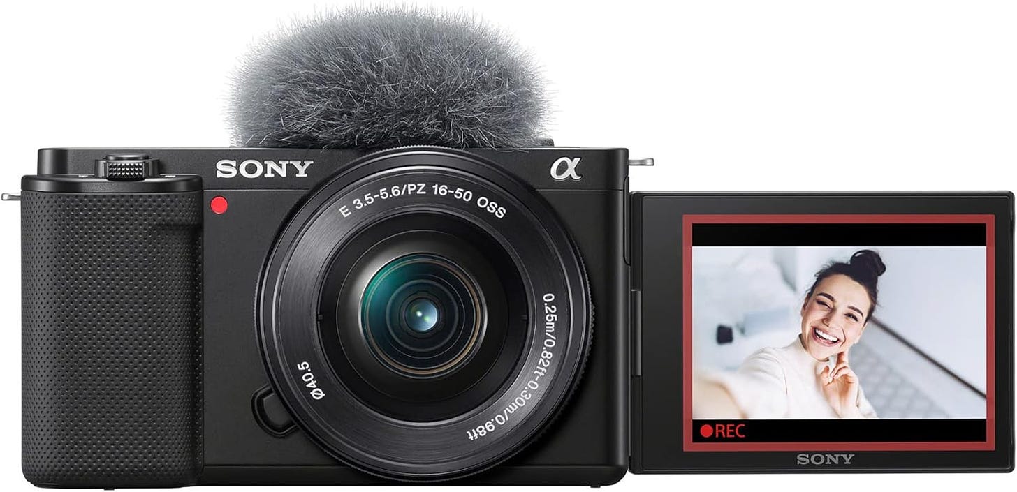 Sony ZV-E10 mirrorless camera with interchangeable lens system and large APS-C sensor for versatile vlogging