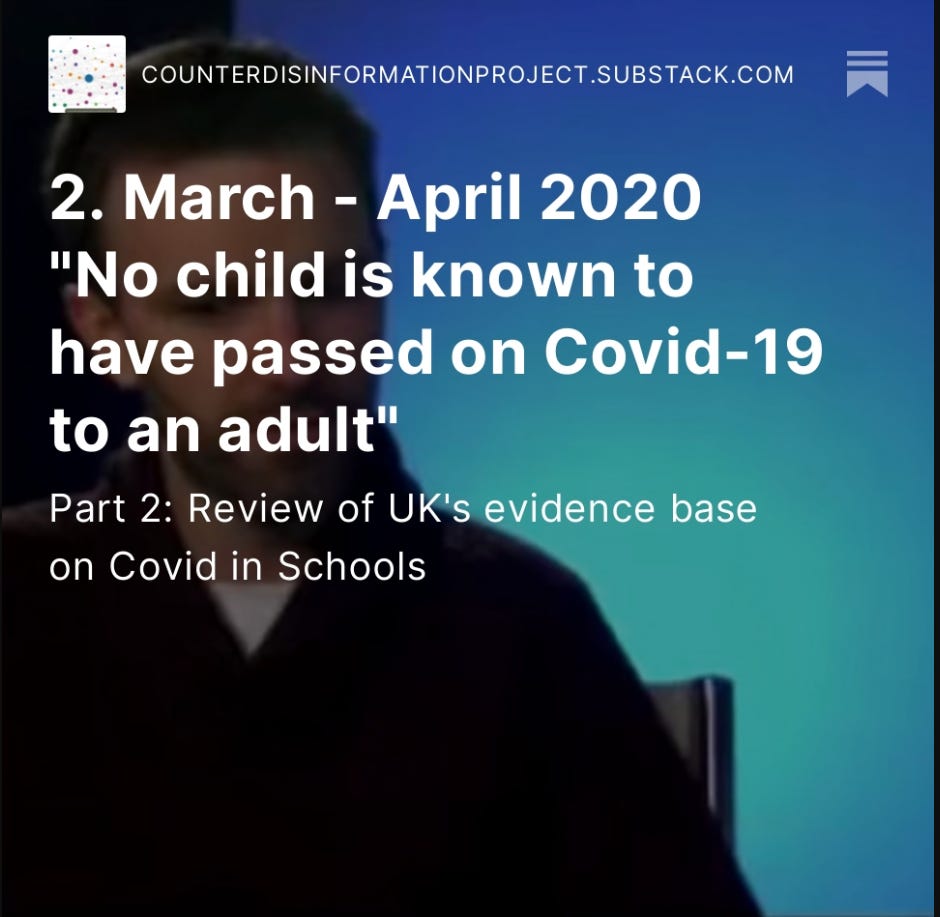 2. March - April 2020 "No child is known to have passed on Covid-19 to an adult"