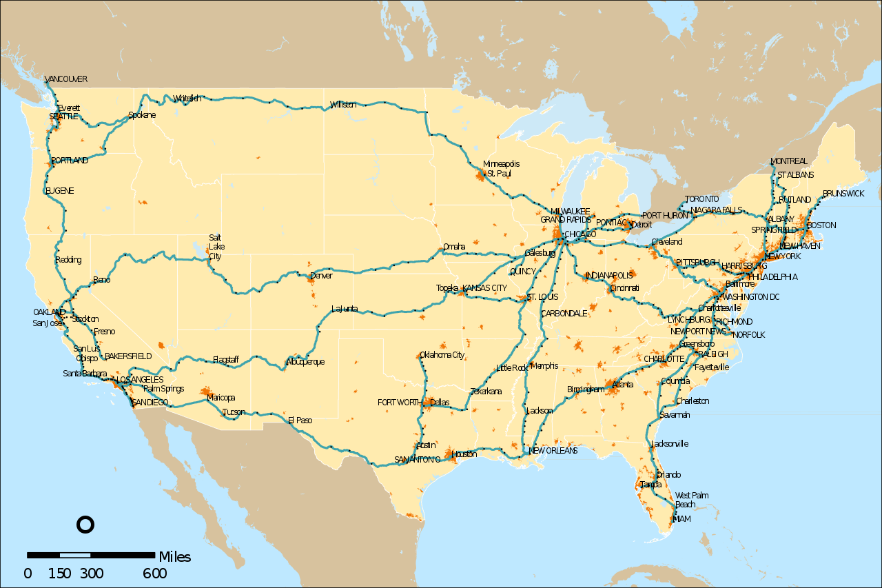Mapa de la red de Amtrak