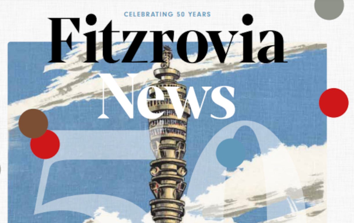 Part of cover of book Celebrating 50 years of community news in Fitzrovia.