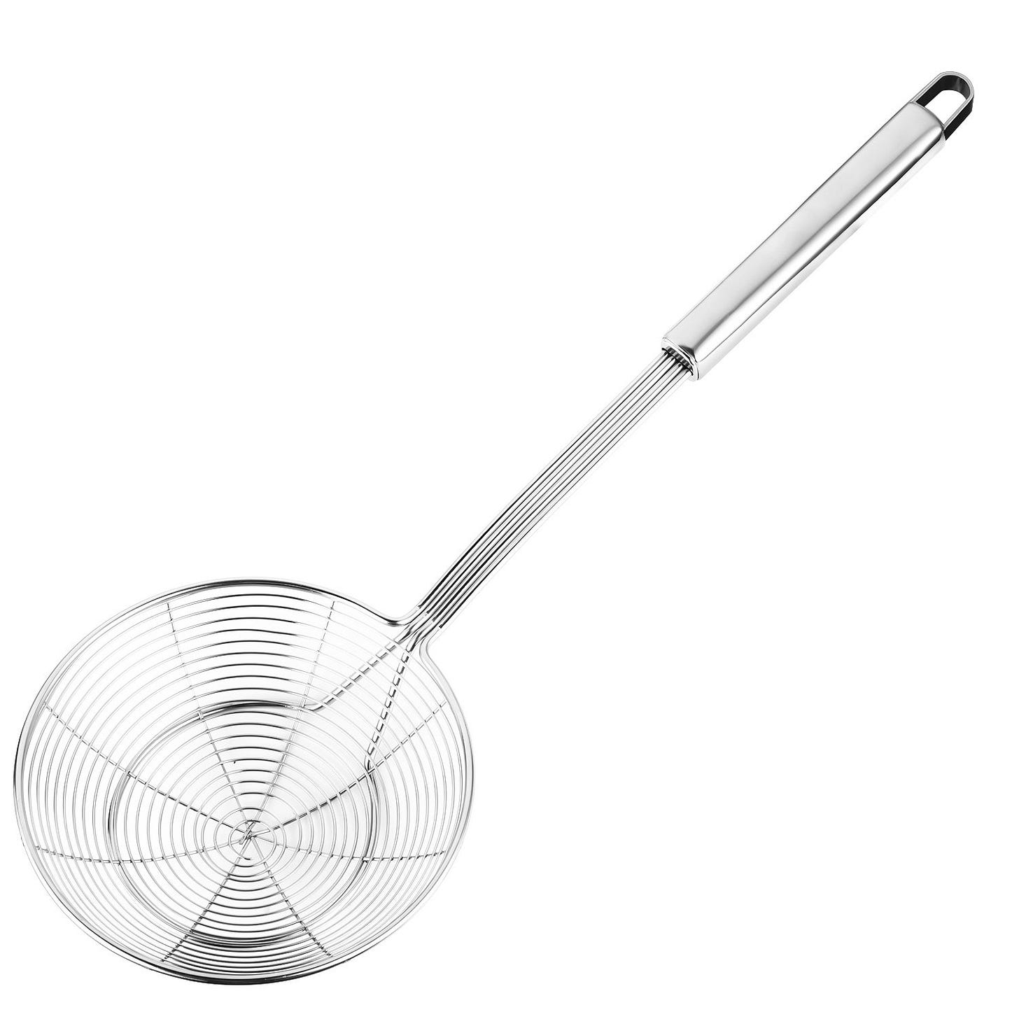 Hiware Solid Stainless Steel Spider Strainer Skimmer Ladle for Cooking and  Frying, Kitchen Utensils Wire Strainer Pasta Strainer Spoon, 5.4 Inch